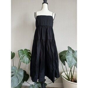 J.Crew Re-Imagined Tie-Back Tiered 100% Cotton Poplin Midi Dress Black Size 8